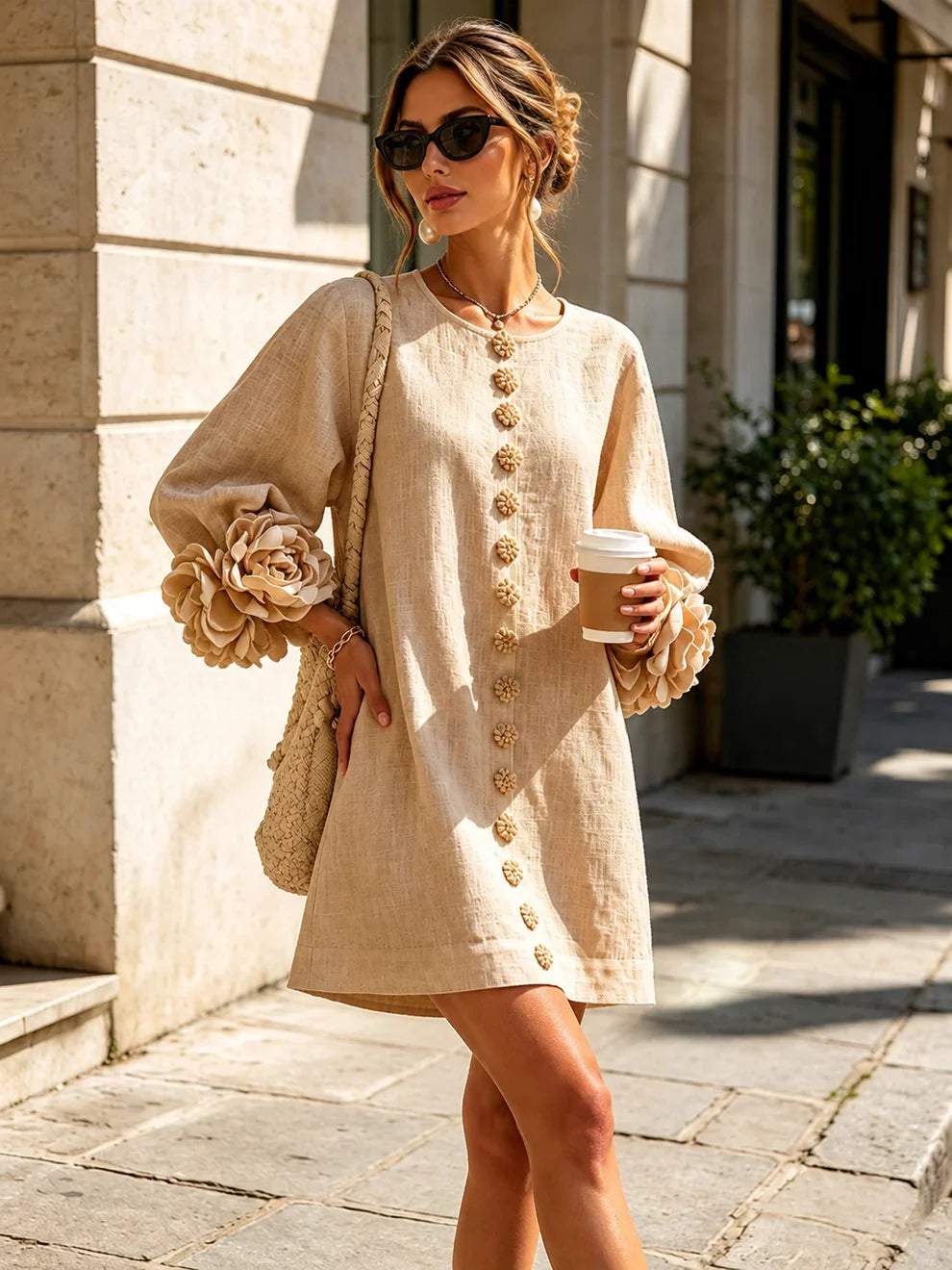 Camille™ | Robe mini à coupe flatteuse avec manches fleuries