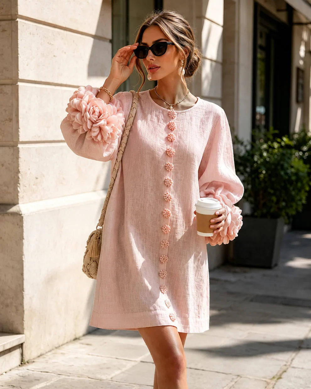 Camille™ | Robe mini à coupe flatteuse avec manches fleuries