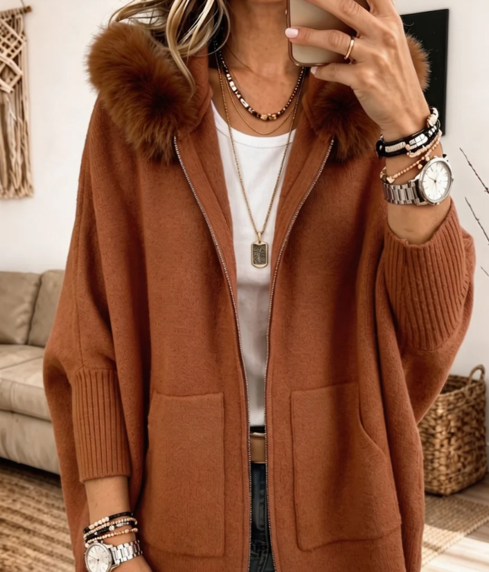 Gilet Cosy à Capuche Fourrure