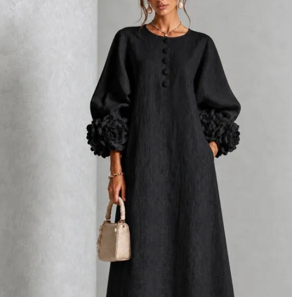 Carlotta™ | Robe Midi en Lin avec Poignets Fleuris
