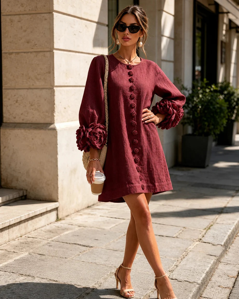 Camille™ | Robe mini à coupe flatteuse avec manches fleuries