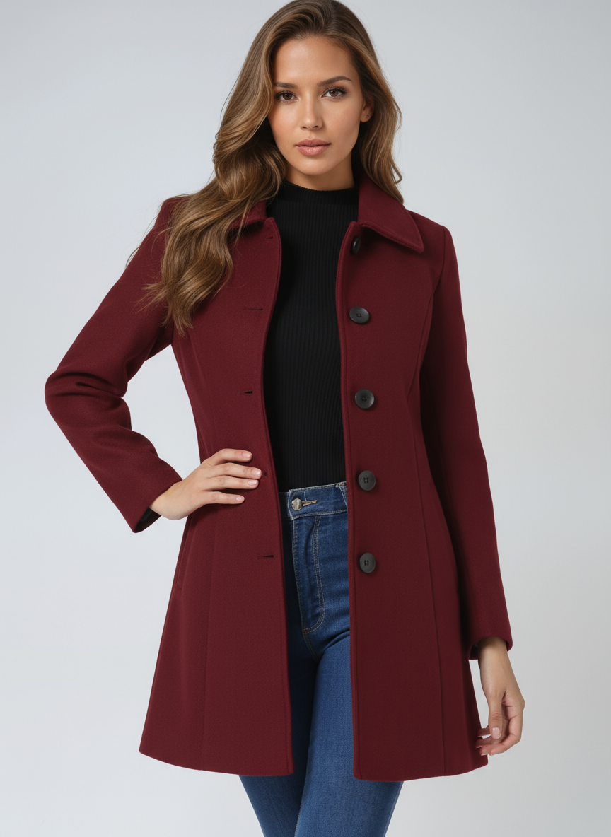 Manteau 3/4 En Laine À Boutonnage Simple