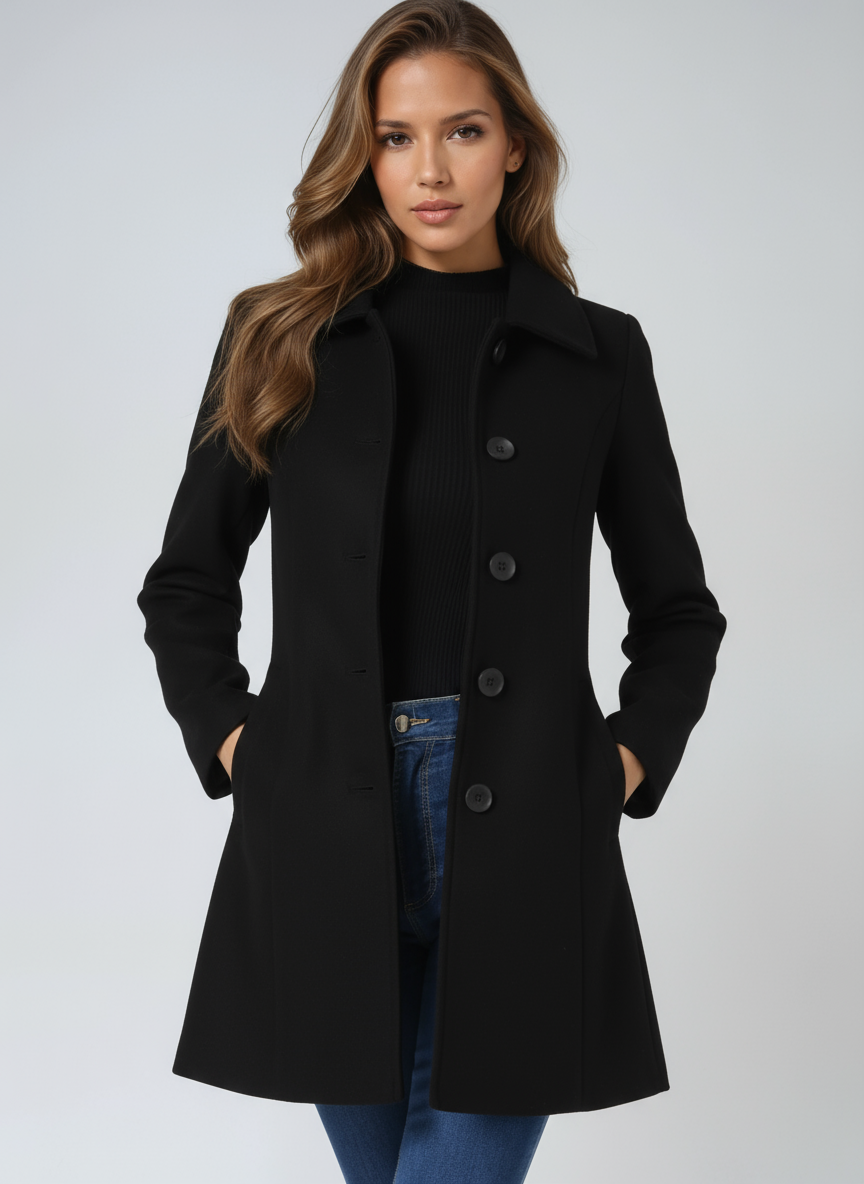 Manteau 3/4 En Laine À Boutonnage Simple