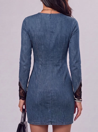Robe Florine En Denim Avec Bordures En Dentelle