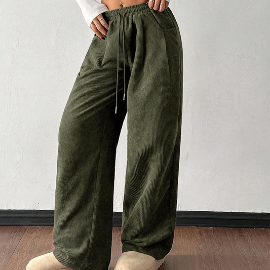 Pantalon Taille Haute En Velours Côtelé